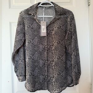 Pistache Snakeskin Print Button-Up Blouse
